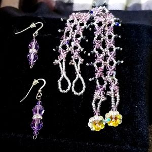 Beaded/crystal bracelet with matching earrings